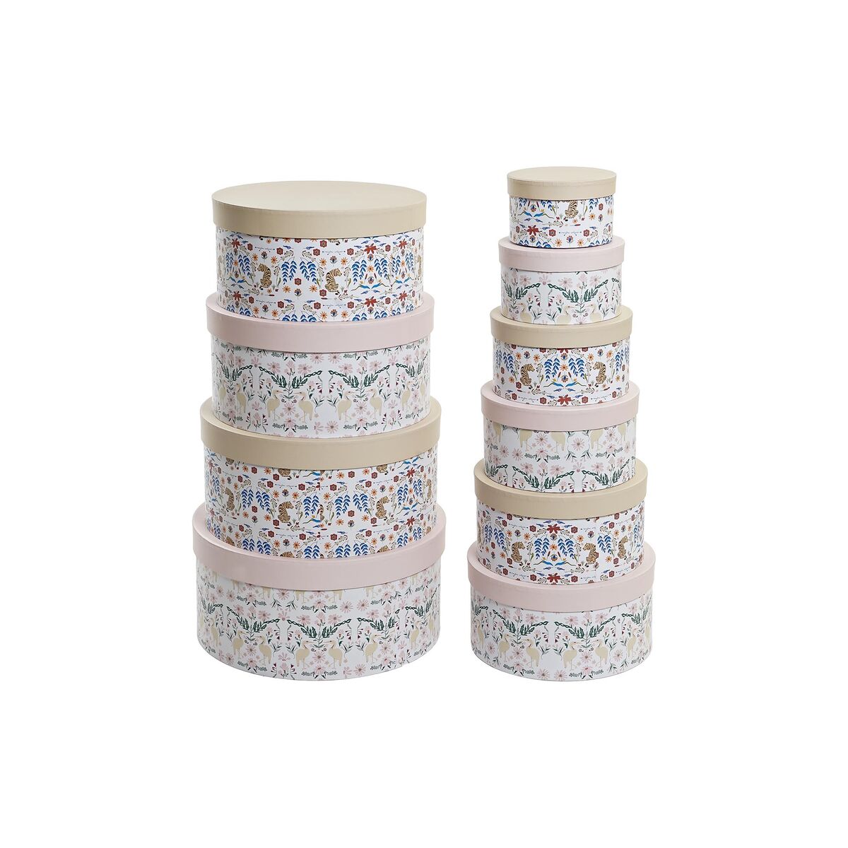 Conjunto de Caixas de Organização Empilháveis DKD Home Decor animais Redondo Bloemen Cartão (37,5 x 37,5 x 18 cm) - EcoNest