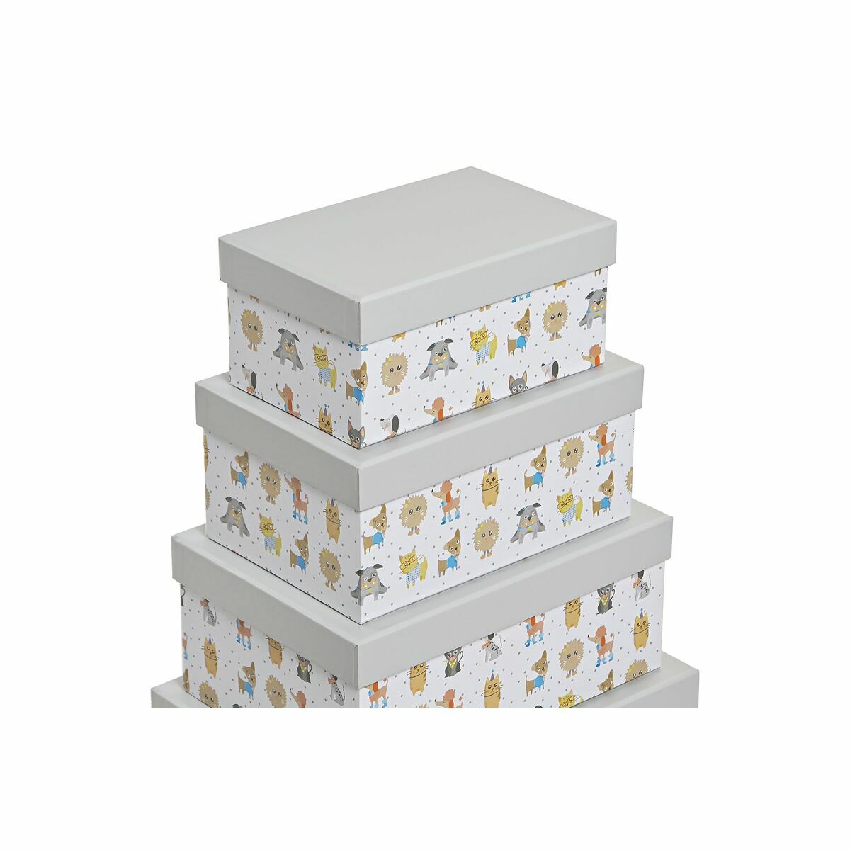 Conjunto de Caixas de Organização Empilháveis DKD Home Decor Cinzento Animais de Estimação Cartão (43,5 x 33,5 x 15,5 cm) - EcoNest