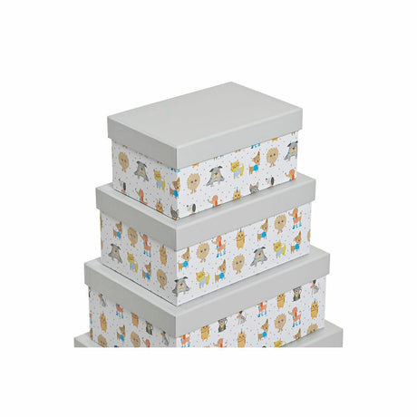 Conjunto de Caixas de Organização Empilháveis DKD Home Decor Cinzento Animais de Estimação Cartão (43,5 x 33,5 x 15,5 cm) - EcoNest