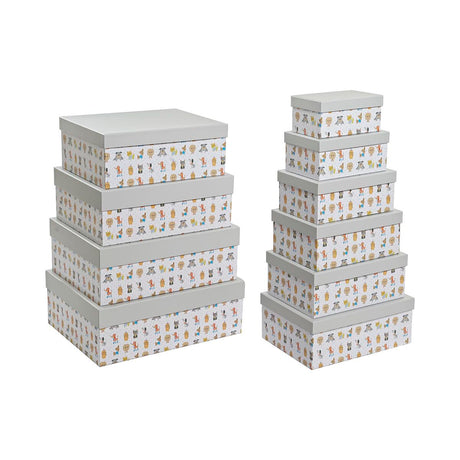 Conjunto de Caixas de Organização Empilháveis DKD Home Decor Cinzento Animais de Estimação Cartão (43,5 x 33,5 x 15,5 cm) - EcoNest