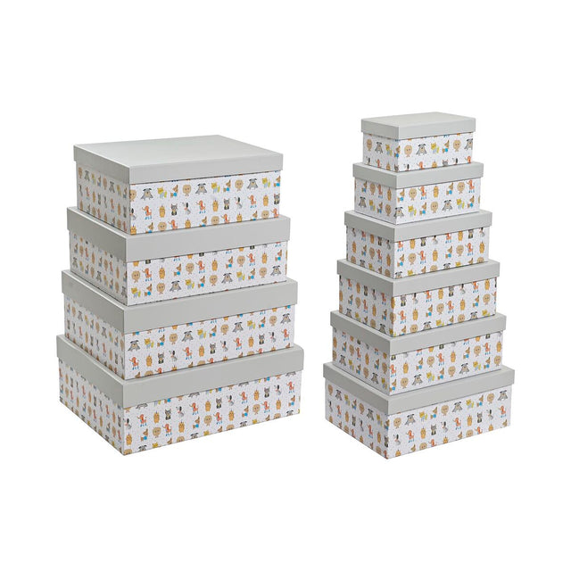Conjunto de Caixas de Organização Empilháveis DKD Home Decor Cinzento Animais de Estimação Cartão (43,5 x 33,5 x 15,5 cm) - EcoNest