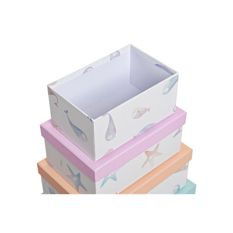 Conjunto de Caixas de Organização Empilháveis DKD Home Decor Marinha Cartão (43,5 x 33,5 x 15,5 cm) - EcoNest