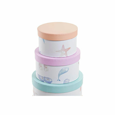 Conjunto de Caixas de Organização Empilháveis DKD Home Decor Marinha Redondo Cartão (37,5 x 37,5 x 18 cm) - EcoNest