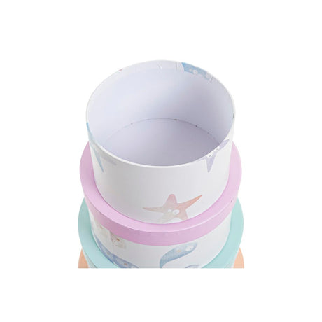 Conjunto de Caixas de Organização Empilháveis DKD Home Decor Marinha Redondo Cartão (37,5 x 37,5 x 18 cm) - EcoNest
