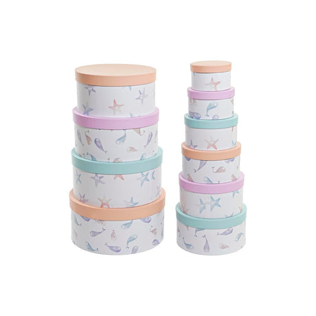 Conjunto de Caixas de Organização Empilháveis DKD Home Decor Marinha Redondo Cartão (37,5 x 37,5 x 18 cm) - EcoNest