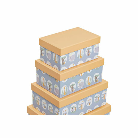 Conjunto de Caixas de Organização Empilháveis DKD Home Decor animais Azul Cartão (43,5 x 33,5 x 15,5 cm) - EcoNest