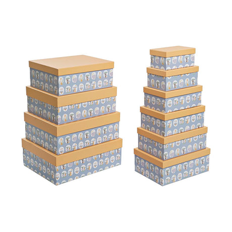 Conjunto de Caixas de Organização Empilháveis DKD Home Decor animais Azul Cartão (43,5 x 33,5 x 15,5 cm) - EcoNest