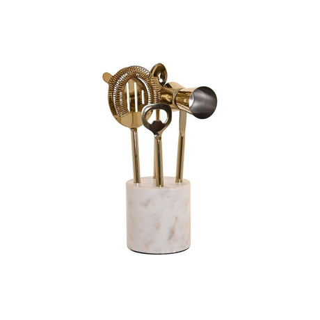 Conjunto de Cocktail DKD Home Decor 10 x 3 x 21 cm Prateado Dourado Aço inoxidável Mármore - EcoNest