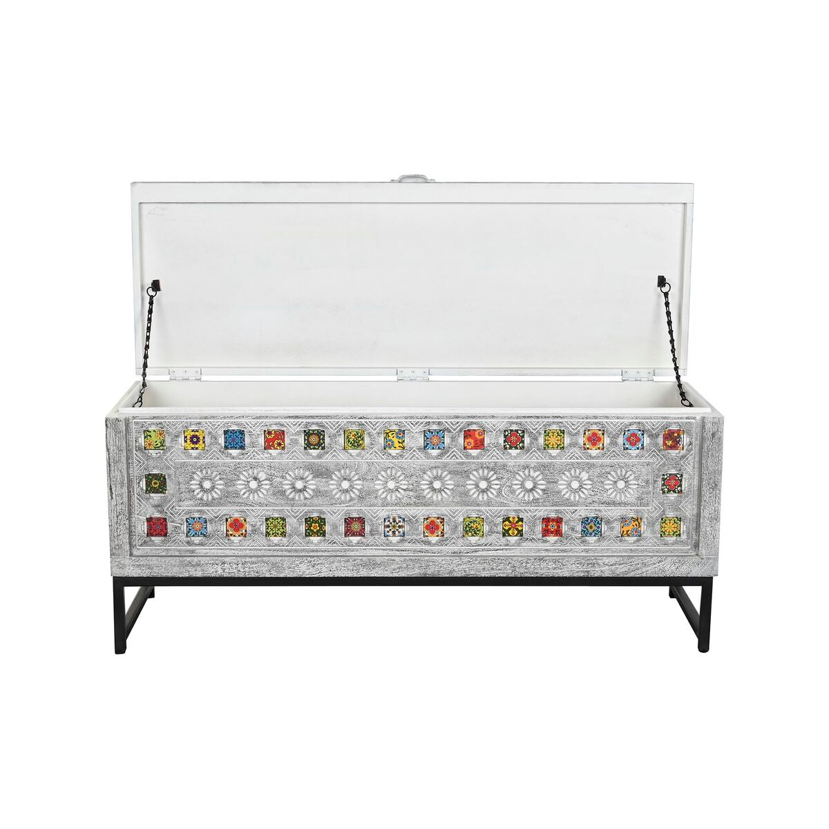 Baú DKD Home Decor Cerâmica Cinzento Branco Madeira de mangueira (116 x 40 x 50 cm) - EcoNest