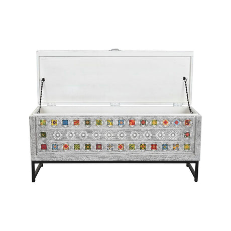 Baú DKD Home Decor Cerâmica Cinzento Branco Madeira de mangueira (116 x 40 x 50 cm) - EcoNest