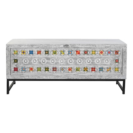 Baú DKD Home Decor Cerâmica Cinzento Branco Madeira de mangueira (116 x 40 x 50 cm) - EcoNest