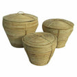 Conjunto de Cestas DKD Home Decor Com tampa Natural Rotim Tropical (3 Peças) (35 x 35 x 30 cm) - EcoNest