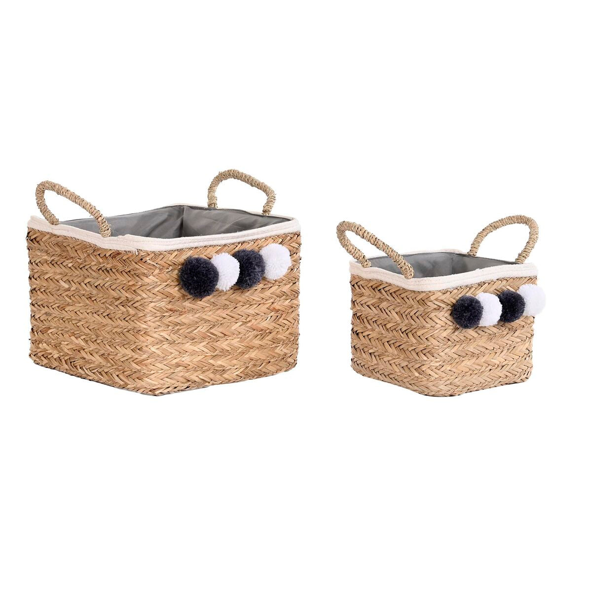 Conjunto de Cestas DKD Home Decor Natural Algodão Pompons Fibra natural (33 x 33 x 25 cm) - EcoNest