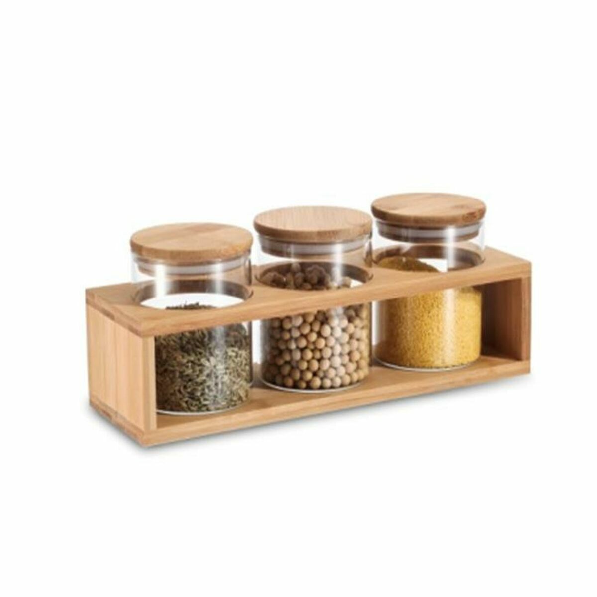 Conjunto de 3 Potes DKD Home Decor 31 x 11 x 11,5 cm Natural Bambu Vidro de Borosilicato - EcoNest