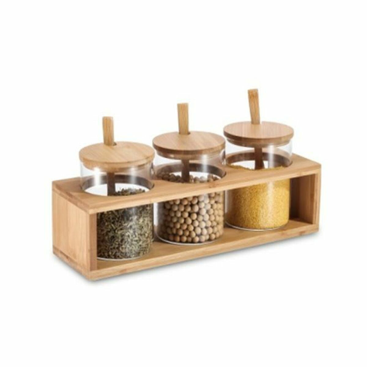 Conjunto de 3 Potes DKD Home Decor 31 x 11 x 10,5 cm Natural Bambu Vidro de Borosilicato - EcoNest