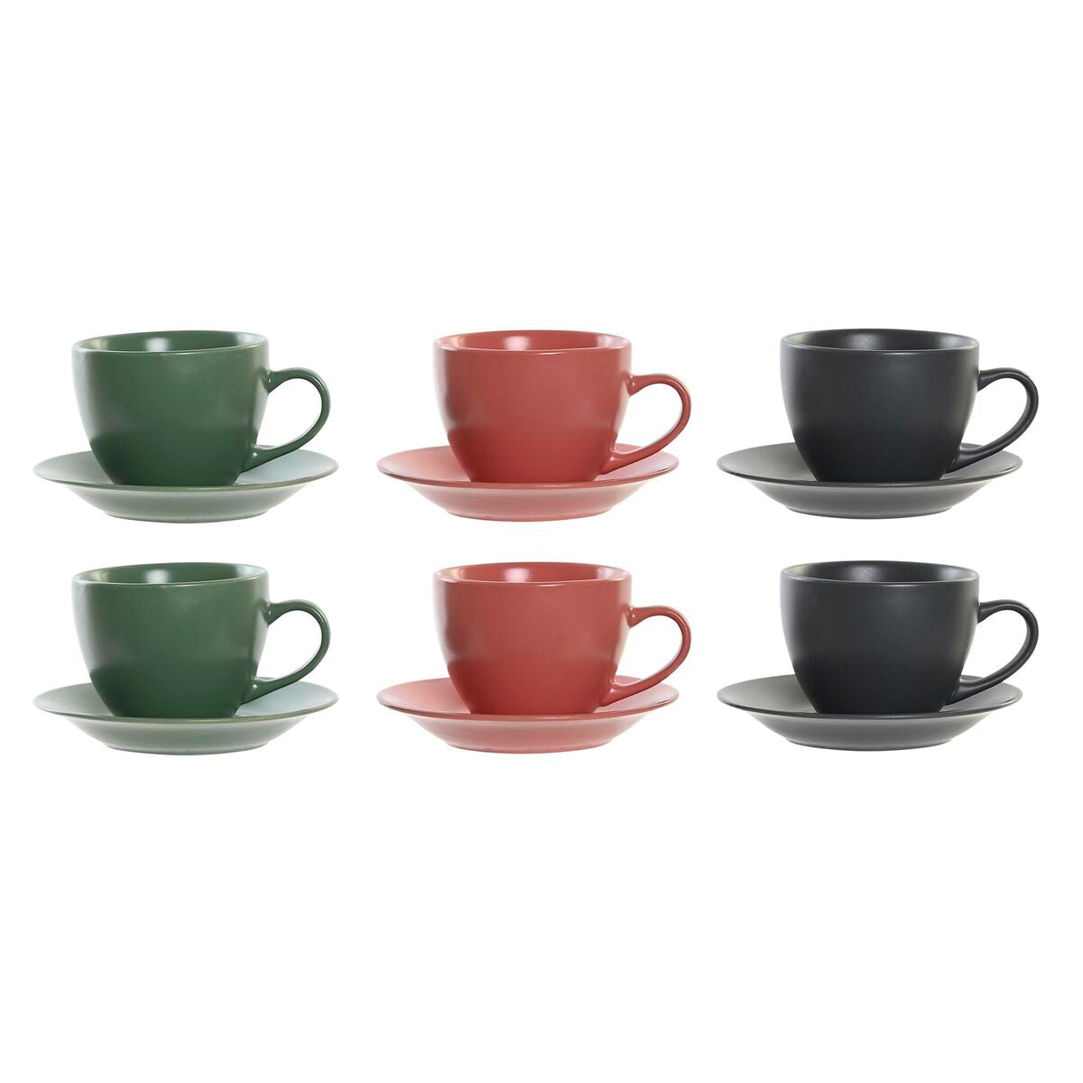 Conjunto de 6 Chávenas com Prato DKD Home Decor Cor de Rosa Branco Verde Cinzento escuro Grés 150 ml - EcoNest