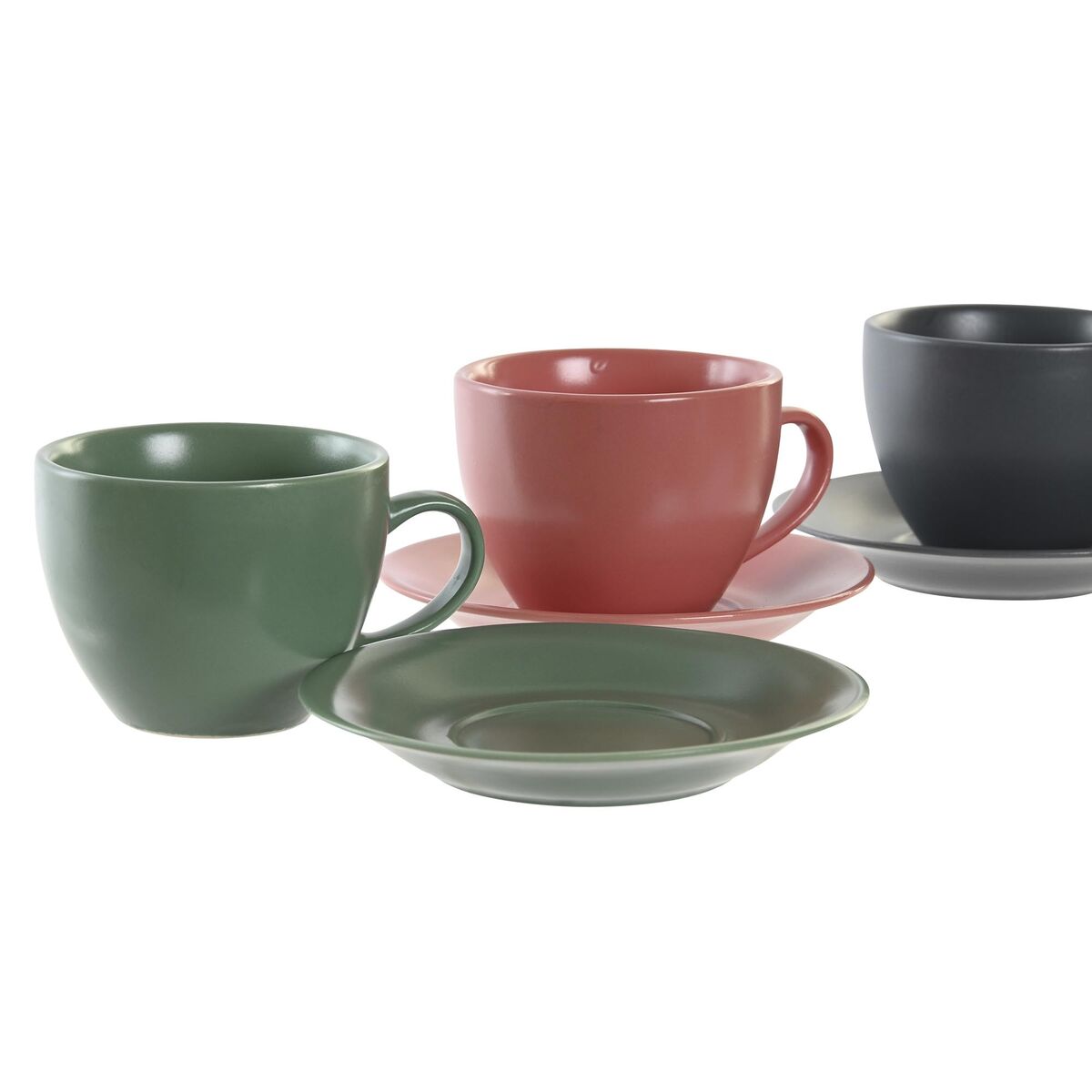 Conjunto de 6 Chávenas com Prato DKD Home Decor Cor de Rosa Branco Verde Cinzento escuro Grés 150 ml - EcoNest