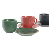 Conjunto de 6 Chávenas com Prato DKD Home Decor Cor de Rosa Branco Verde Cinzento escuro Grés 150 ml - EcoNest