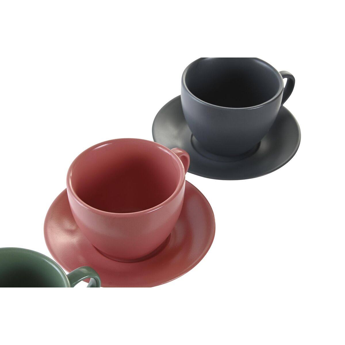 Conjunto de 6 Chávenas com Prato DKD Home Decor Cor de Rosa Branco Verde Cinzento escuro Grés 150 ml - EcoNest