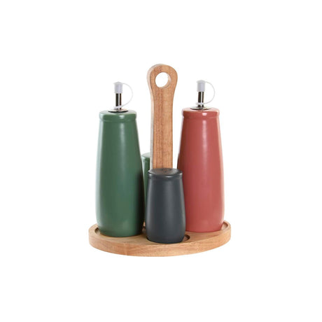Conjunto para Condimentos DKD Home Decor 19 x 16 x 22,5 cm Natural Cor de Rosa Madeira da borracha Branco Verde Grés - EcoNest