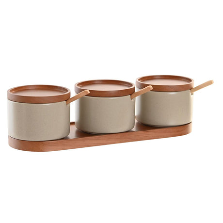Açucareiro DKD Home Decor 29 x 10 x 7 cm Bege Castanho Madeira da borracha (7 Unidades) - EcoNest