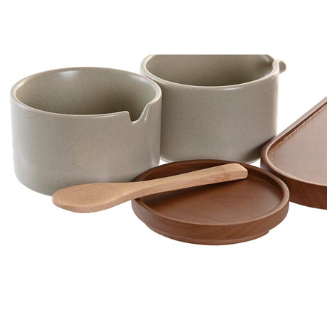Açucareiro DKD Home Decor 19,5 x 18,5 x 7 cm Bege Castanho Madeira da borracha 4 Peças - EcoNest