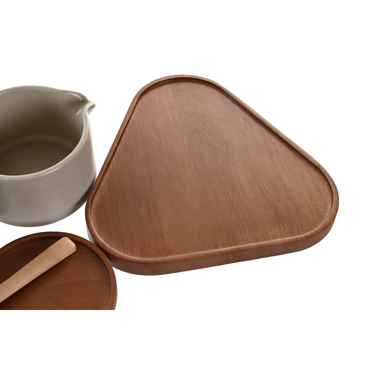 Açucareiro DKD Home Decor 19,5 x 18,5 x 7 cm Bege Castanho Madeira da borracha 4 Peças - EcoNest