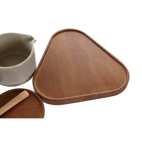 Açucareiro DKD Home Decor 19,5 x 18,5 x 7 cm Bege Castanho Madeira da borracha 4 Peças - EcoNest