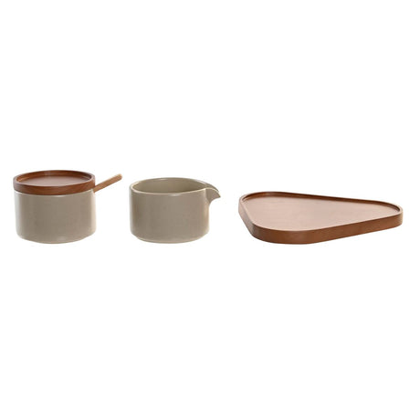 Açucareiro DKD Home Decor 19,5 x 18,5 x 7 cm Bege Castanho Madeira da borracha 4 Peças - EcoNest