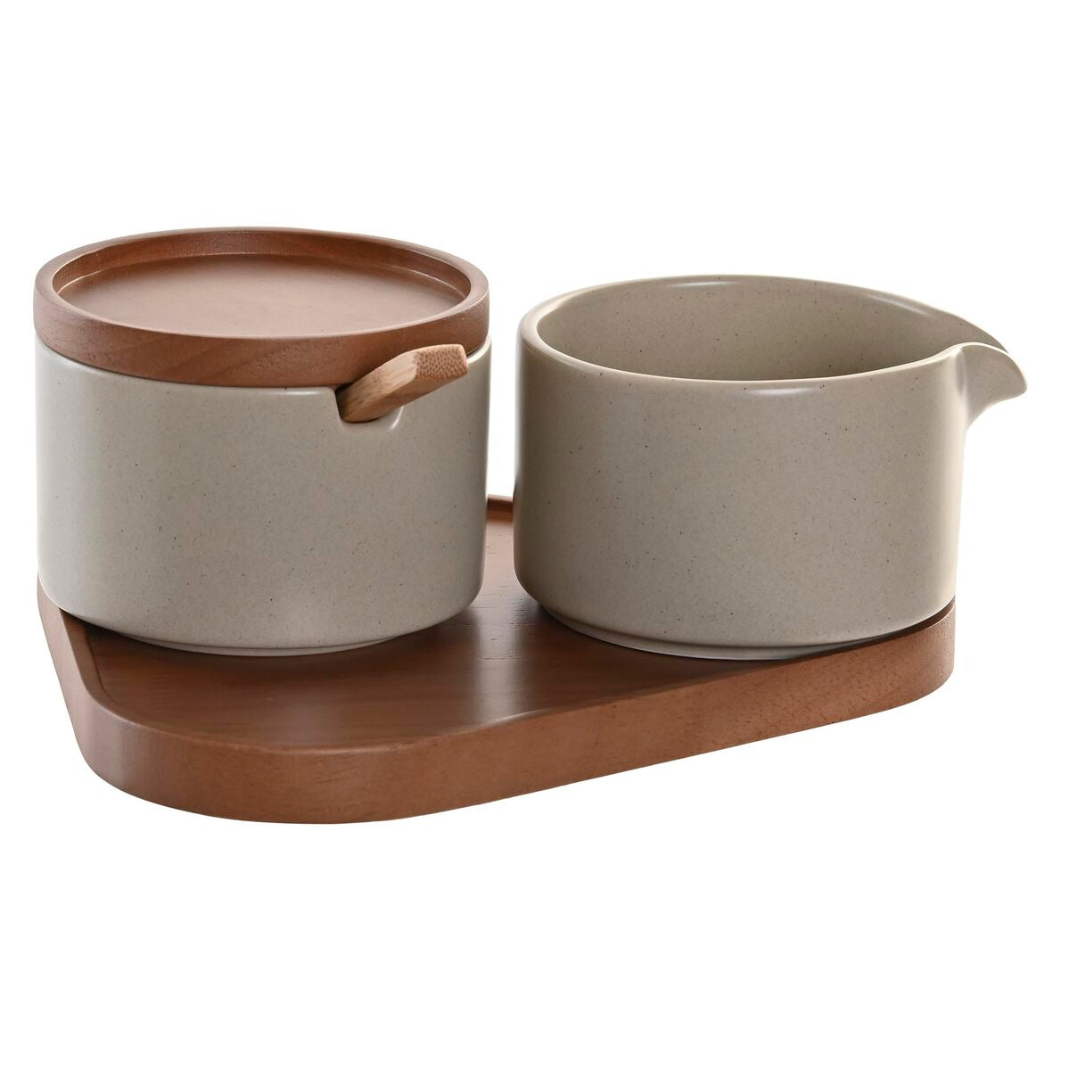 Açucareiro DKD Home Decor 19,5 x 18,5 x 7 cm Bege Castanho Madeira da borracha 4 Peças - EcoNest