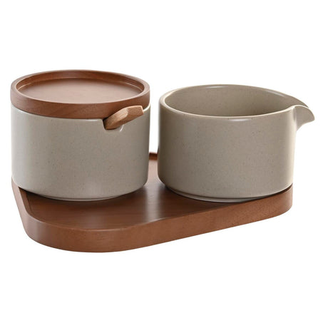 Açucareiro DKD Home Decor 19,5 x 18,5 x 7 cm Bege Castanho Madeira da borracha 4 Peças - EcoNest