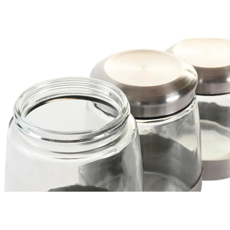 Conjunto de 3 Potes DKD Home Decor Cristal Prateado Transparente Aço inoxidável - EcoNest