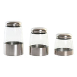 Conjunto de 3 Potes DKD Home Decor Cristal Prateado Transparente Aço inoxidável - EcoNest
