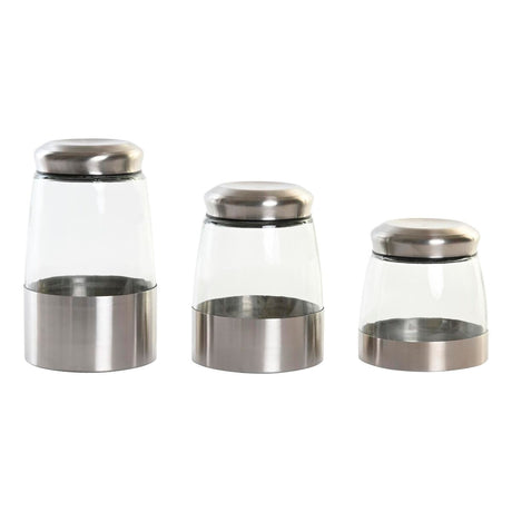 Conjunto de 3 Potes DKD Home Decor Cristal Prateado Transparente Aço inoxidável - EcoNest