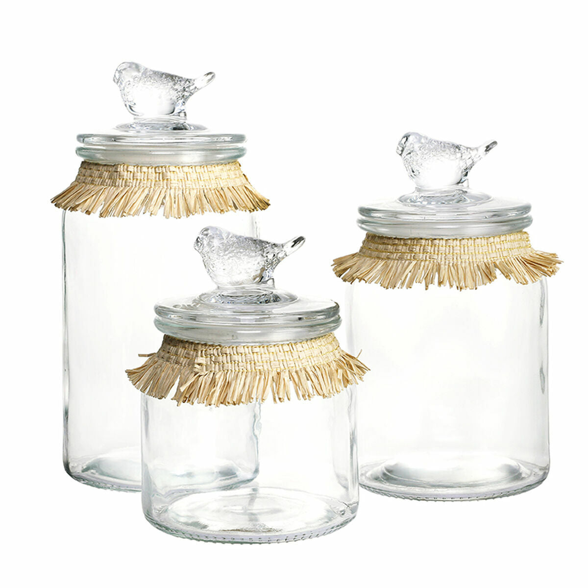 Conjunto de 3 Potes DKD Home Decor 11 x 11 x 22 cm Cristal Natural Transparente - EcoNest