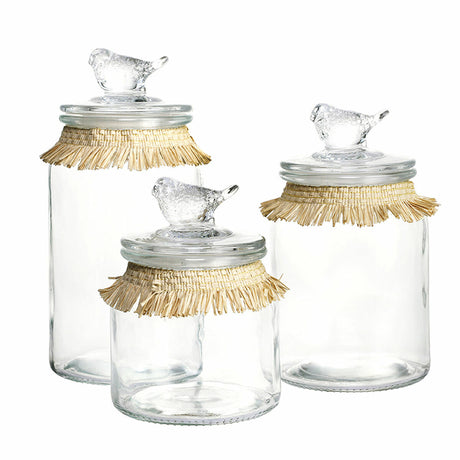Conjunto de 3 Potes DKD Home Decor 11 x 11 x 22 cm Cristal Natural Transparente - EcoNest