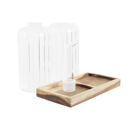 Galheteiro DKD Home Decor 250 ml 14 x 7,5 x 21 cm Natural Transparente Acácia Vidro de Borosilicato - EcoNest