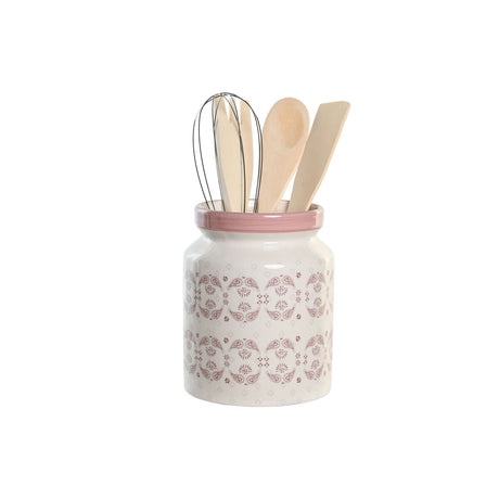 Recipiente para Utensílios de Cozinha DKD Home Decor Cor de Rosa Metal Branco 12 x 12 x 22 cm Dolomite Madeira MDF (5 Unidades) - EcoNest