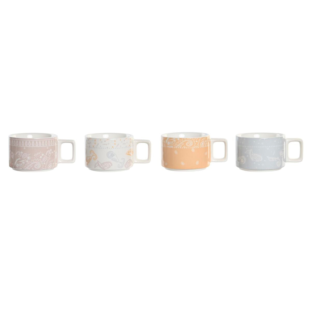 Conjunto de Chávenas de Café DKD Home Decor Amarelo Azul Branco Vermelho Metal Bambu Dolomite 4 Peças 260 ml - EcoNest