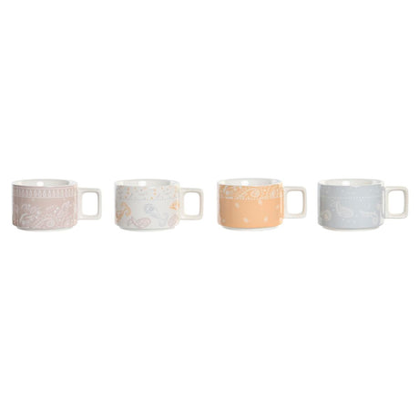 Conjunto de Chávenas de Café DKD Home Decor Amarelo Azul Branco Vermelho Metal Bambu Dolomite 4 Peças 260 ml - EcoNest