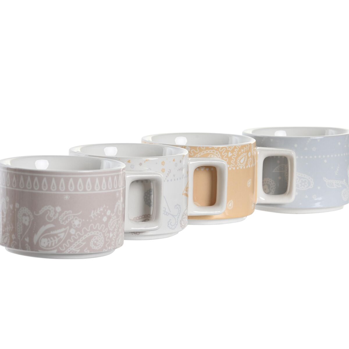 Conjunto de Chávenas de Café DKD Home Decor Amarelo Azul Branco Vermelho Metal Bambu Dolomite 4 Peças 260 ml - EcoNest