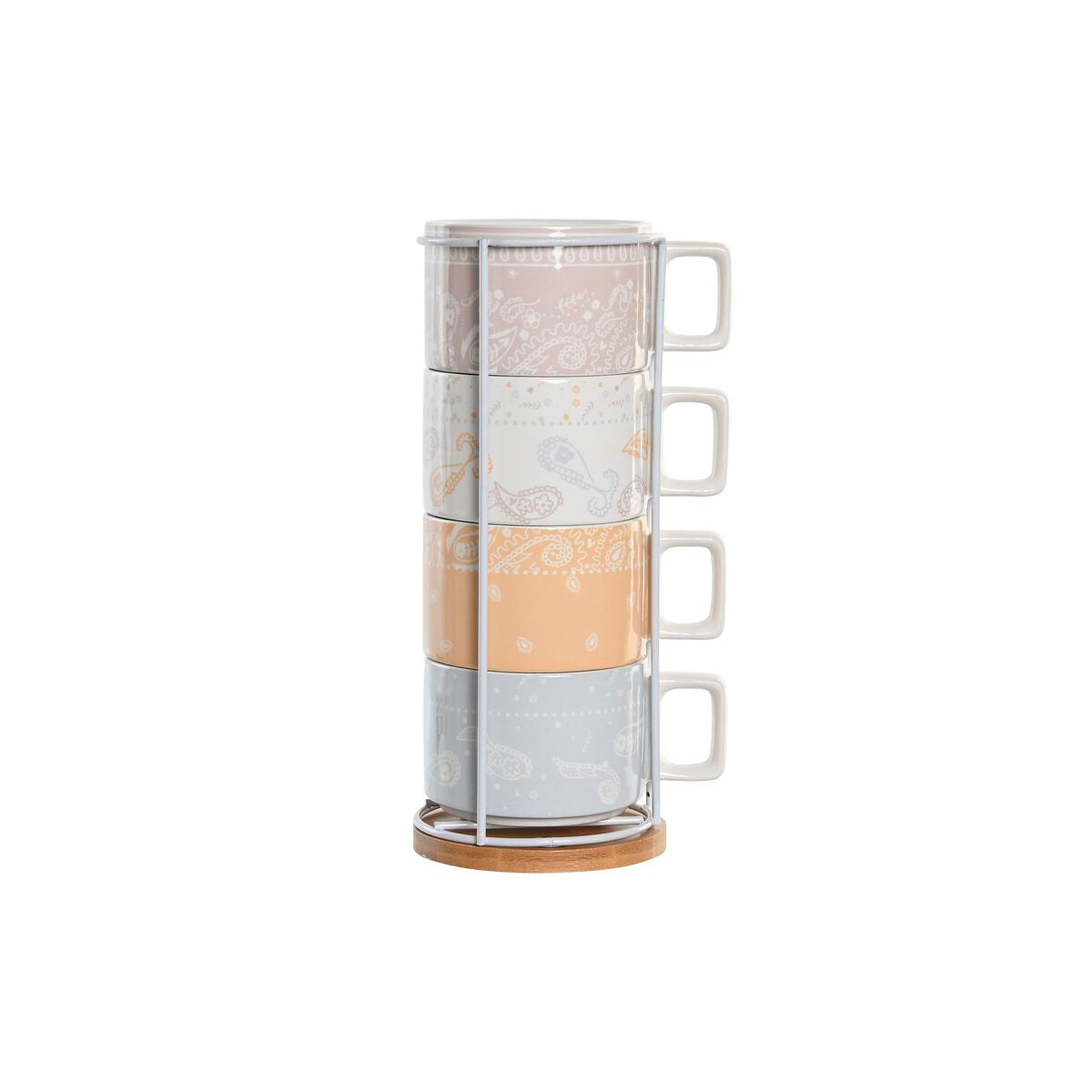 Conjunto de Chávenas de Café DKD Home Decor Amarelo Azul Branco Vermelho Metal Bambu Dolomite 4 Peças 260 ml - EcoNest