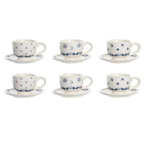 Conjunto de Chávenas com Pratos DKD Home Decor Azul Metal Branco 180 ml Dolomite - EcoNest