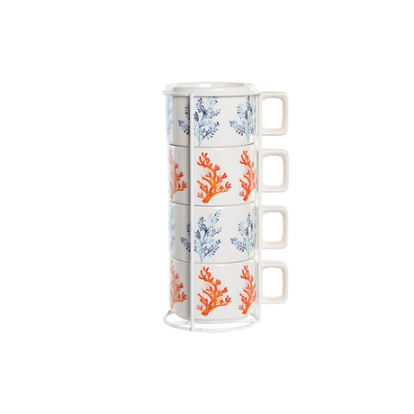 Conjunto de Chávenas de Café DKD Home Decor Azul Metal Fúcsia 260 ml 4 Peças Dolomite - EcoNest