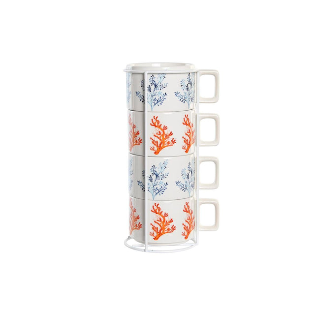 Conjunto de Chávenas de Café DKD Home Decor Azul Metal Fúcsia 260 ml 4 Peças Dolomite - EcoNest
