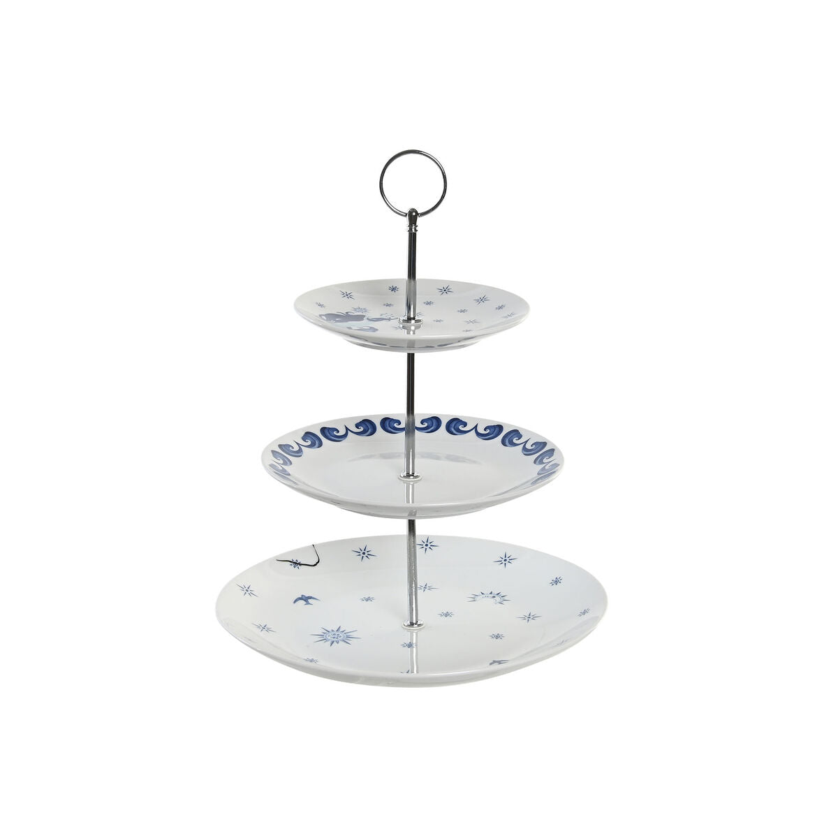 Fruteira DKD Home Decor 27 x 27 x 34 cm Porcelana Azul Metal Branco - EcoNest