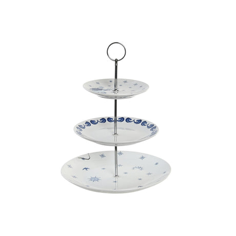 Fruteira DKD Home Decor 27 x 27 x 34 cm Porcelana Azul Metal Branco - EcoNest