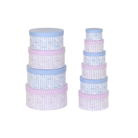 Conjunto de Caixas de Organização Empilháveis DKD Home Decor Azul Cor de Rosa Cartão (37,5 x 37,5 x 18 cm) - EcoNest