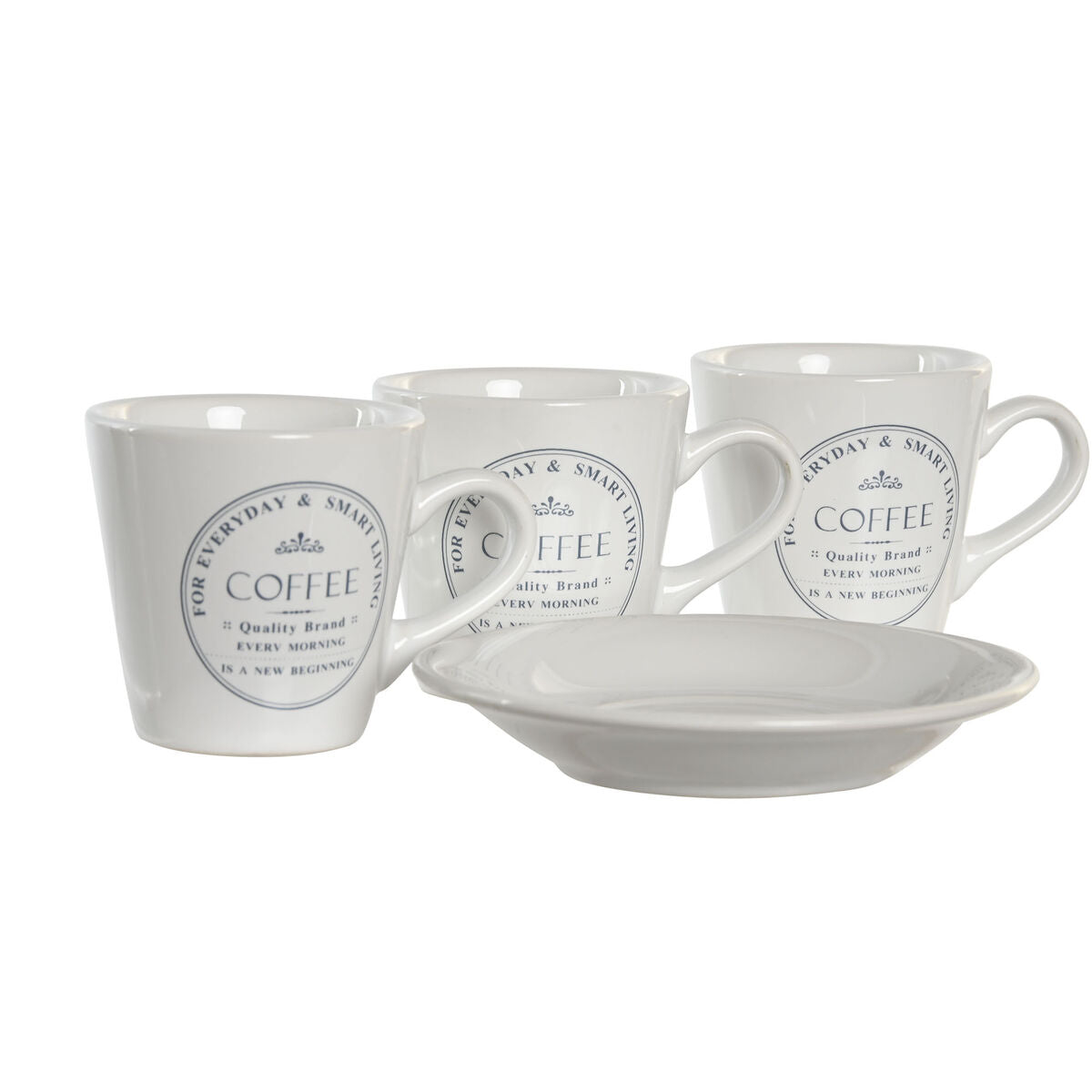 Conjunto de Chávenas com Pratos DKD Home Decor Metal Branco Grés 90 ml - EcoNest