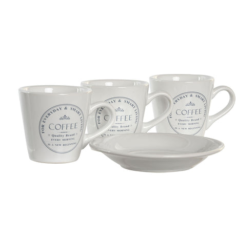Conjunto de Chávenas com Pratos DKD Home Decor Metal Branco Grés 90 ml - EcoNest